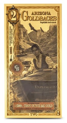 Arizona 2 Goldback 2025 Gold Folie Note 1/500th Troy OZ 24KT Währung Bullion