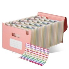 26 Pockets Accordion File Organizer Wheat Straw, Expanding Strawberry Pink