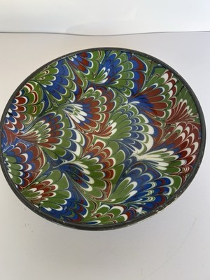 Vintage Neiman-Marcus Asian Handpainted Porcelain & Pewter Bowl Circa 1970
