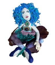 OOAK Fiber Art Doll Whimsical Cloth Beaded Shelf Sitter 18 Hand Painted Jointed