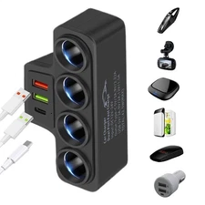 Cigarette Lighter Socket Splitter 12V 24V Outlet Power Adapter 3 USB Charger Car