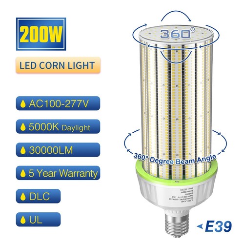 6 Pack 200W Led Corn Cob Light Bulb Indoor Outdoor Lighting for Garage Warehouse - Picture 3 of 15