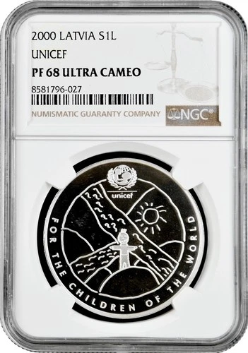 Latvia 1 lats 2000, NGC PF68 UC, "UNICEF - For the Children of the World"