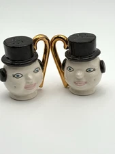Vintage 1940s or 50s Unbranded Rare Top Hat Head salt and pepper shakers