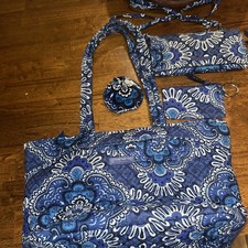Vera Bradley Purple Flowers 4 Piece Quilted Tote Matching Set