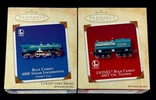 SET 2 Hallmark LIONEL Blue Comet 400 Train Ornaments 2002 Locomotive Oil Tender