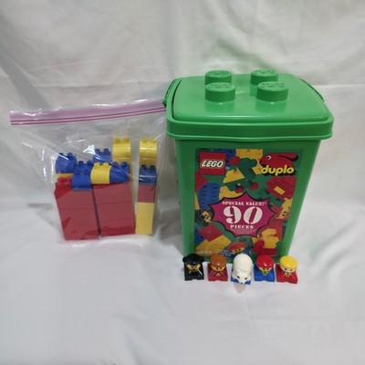 LEGO DUPLO 1844 Green Bucket +24 Extra Pcs Mega Blocks In Zip Lock Bag 