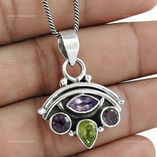 Sterling Silver Marquise Peridot Wife Bezel New Sisters Day Boho Pendant Jewelry