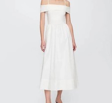 NWT GAP White Off the Shoulder Mixed Media Fit Flare Midi Dress size XS Pockets