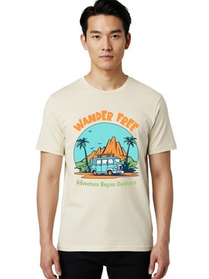 Wander-Free Mens Graphic Tee,100% Cotton,Casual Summer Wear