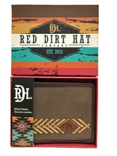 Red Dirt Hat Co Bifold Wallet Genuine Leather Southwest Woven Inlay Western NIB