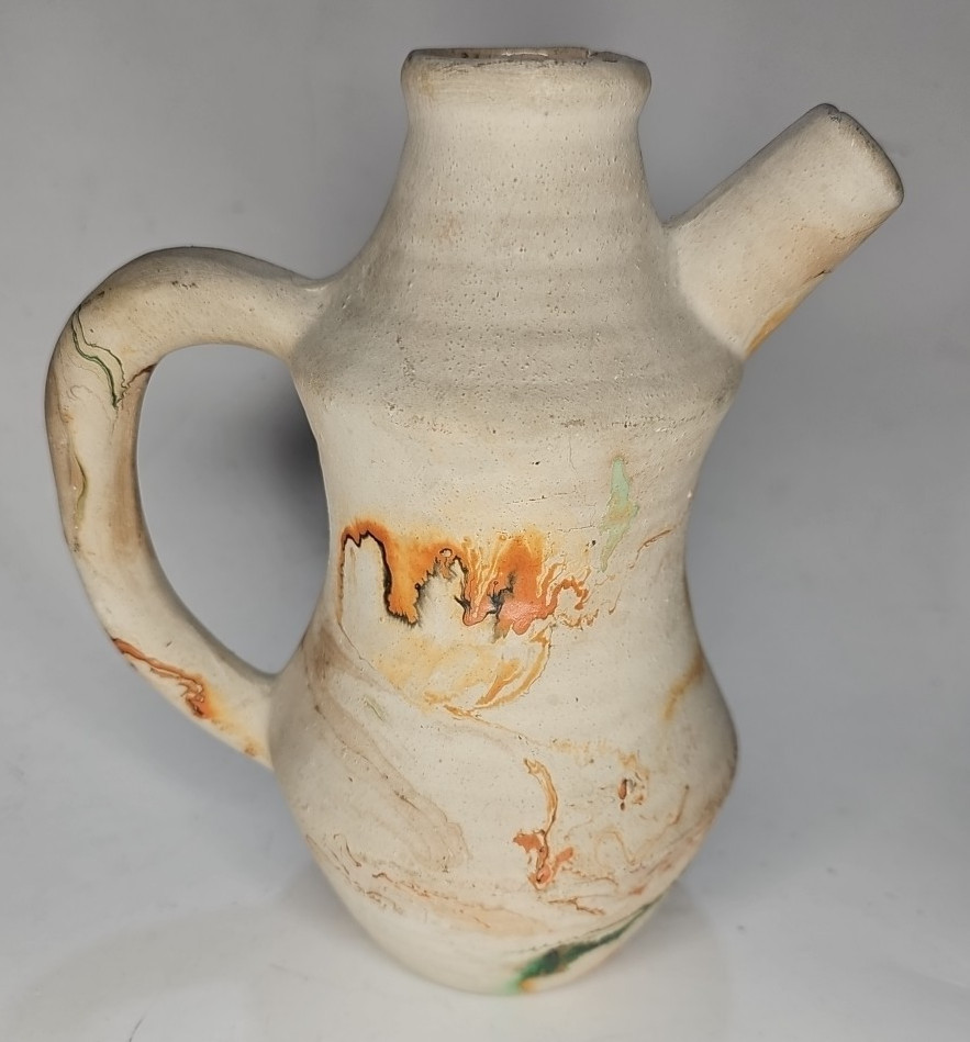 Nemadji Native American Pottery Swirl Jug Vase Pitcher Red Orange Black 7"