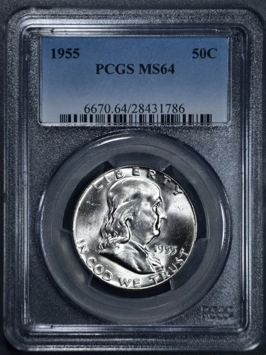 1955 50C FRANKLIN SILVER HALF DOLLAR KM# 199 PCGS MS 64 A6364