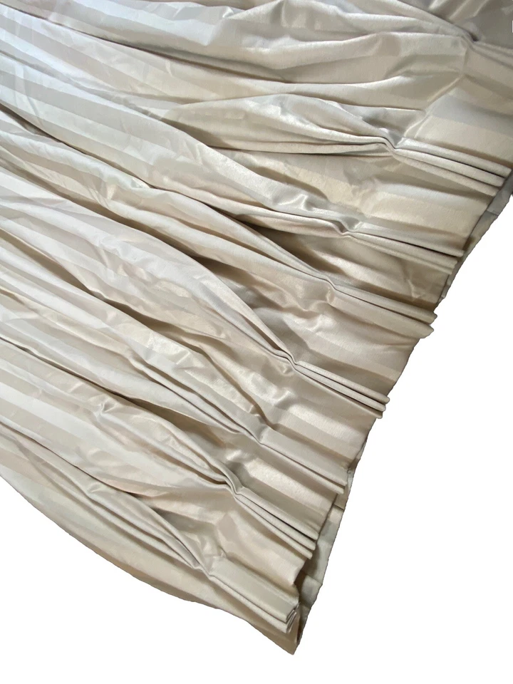 Custom Luxury Beige Curtain Damask Stripe Sateen Cotton Pinch Pleat Panel Wide - Image 2 of 4
