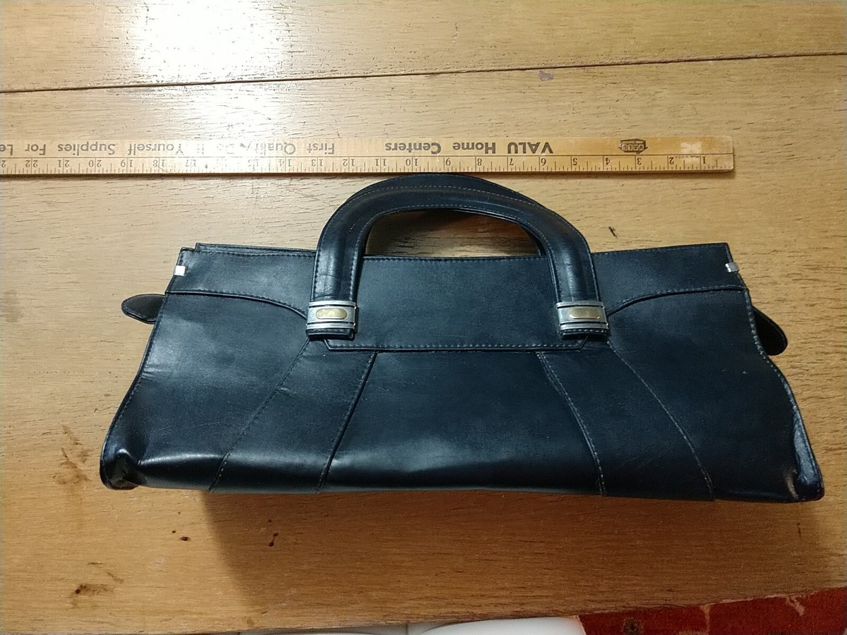 バッグ vintage made in italy leather bag Vintage Italian Made Navy Blue Hand Bag with Blitz Zipper Mid
