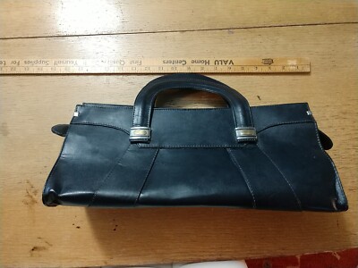 バッグ vintage made in italy leather bag Vintage Italian Made Navy Blue Hand Bag with Blitz Zipper Mid