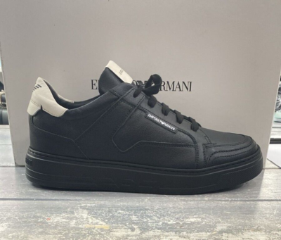 Emporio Armani Men's Sneakers Size EU 41 Black Leather (Sole 29 Cm