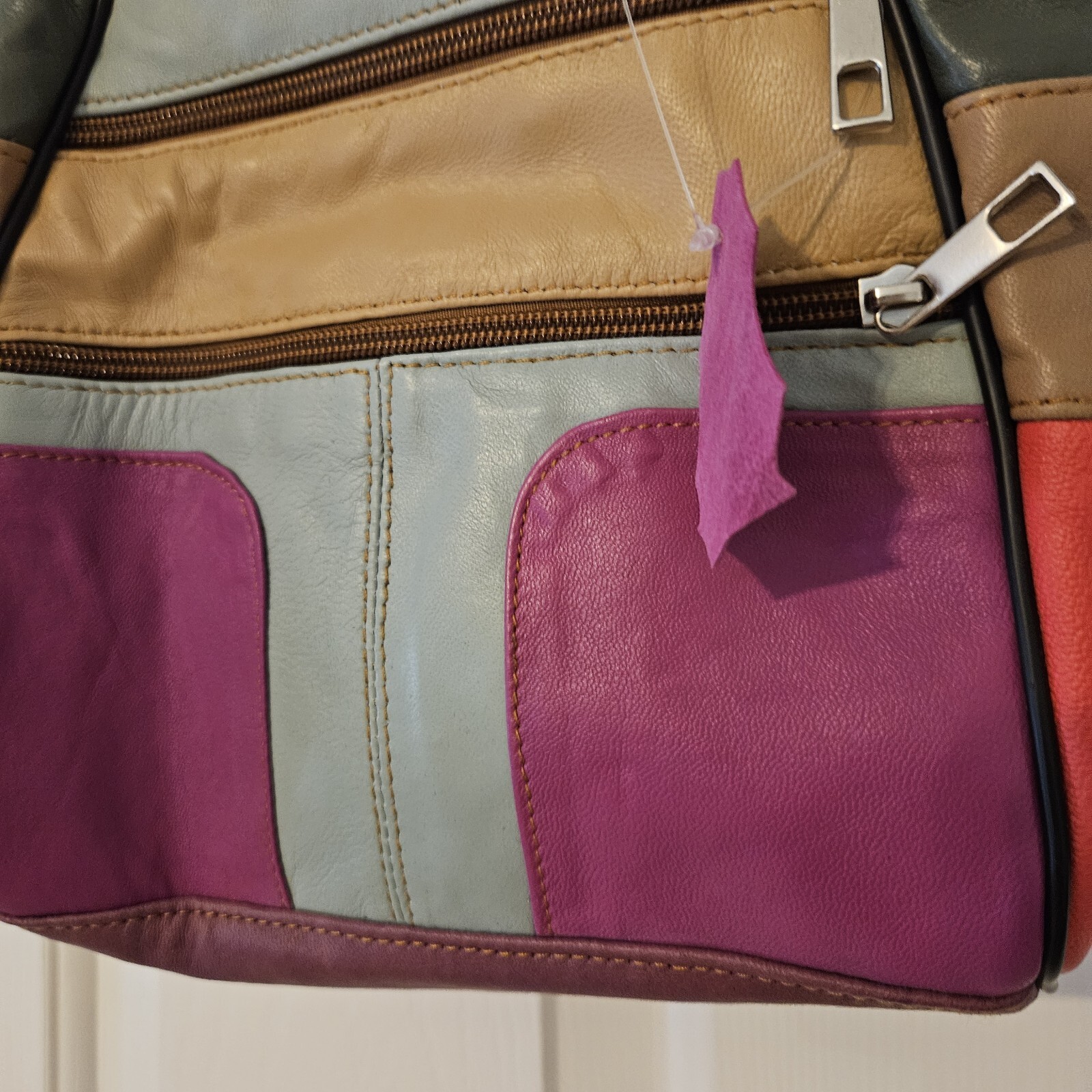 Boho  Leather Backpack Soft Patchwork Lamb Leathe… - image 4