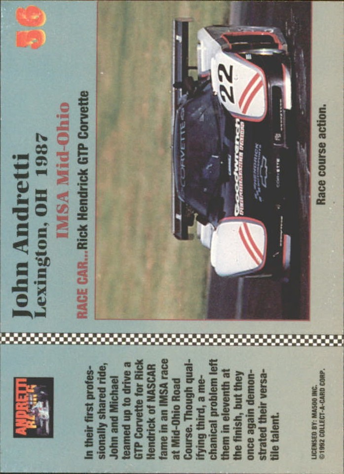 1992 CollectACard Andretti Racing 36 John Andretti's Car eBay