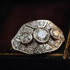 1 Ctw White Round Simulated Diamond Art Deco Vintage Three Stone 925 Silver Ring