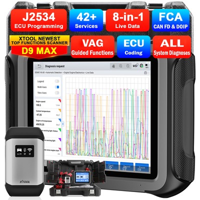 XTOOL D9 MAX Auslesegerät KFZ OBD2 Diagnosegerät ALLE SYSTEM ECU Coding J2534 DE