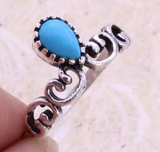 Blue Agate 925 Silver Plated Handmade Ring of US Size 5 Ethnic
