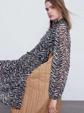 Zara NWT Black White Animal Print Printed Tulle Stretch Dress Size S