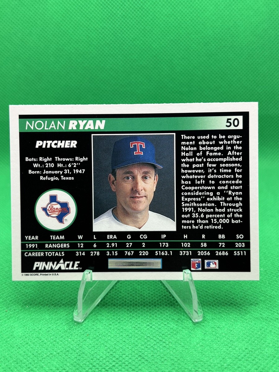 1992 Pinnacle - #50 Nolan Ryan Texas Rangers HOF - Free Ship | eBay