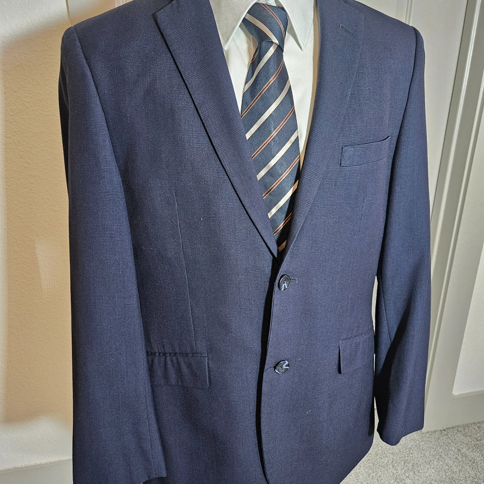 Marc Ecko мужской костюм Blazer Sport пальто 40R темно-синий клетку 2 кнопки повседневный - Изображение 2 из 4