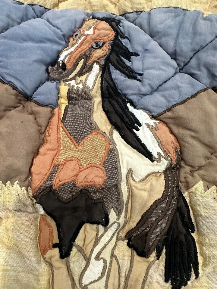Two Patch Magic Horse Design Hand Quilted 14 X 14 Throw  Pillow Sham Western - Image 4 of 4