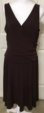 AGB Size 14 Brown Sleeveless V-Neck Flare Dress Women's
