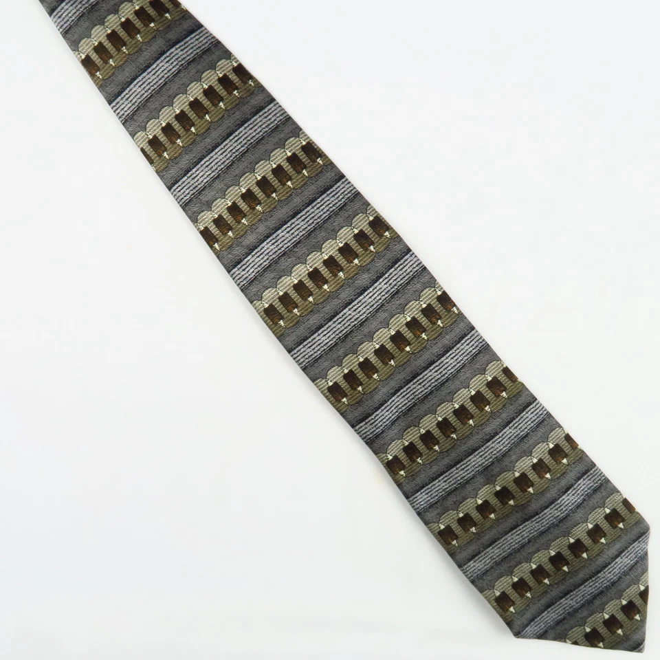 Corbata de seda hecha a mano Johnston & Murphy negra marrón rayas horizontales 59"x3,5" Foto 2 de 4