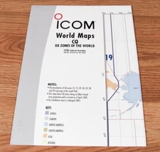 LARGE POSTER SIZED ICOM WORLD DX & ITU ZONES MAP