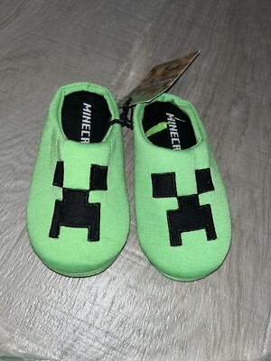 Kinder Minecraft Hausschuhe Unisex Größe Slipper Grün Creeper Größe Kinder 8/9 Brandneu mit Etikett