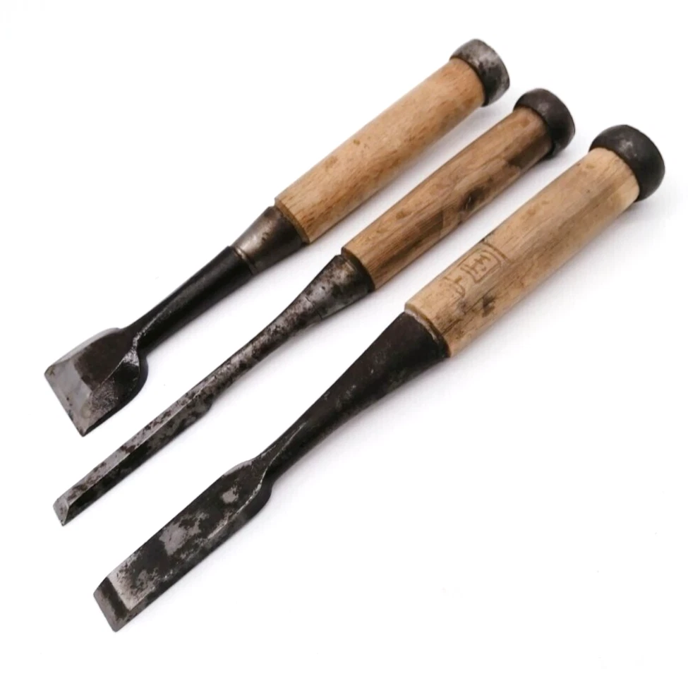 Vintage Japanese NOMI Chisel Set of 3 – Carpenter Woodworking Tool DKA078