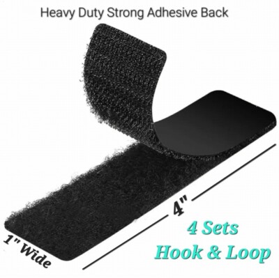 1  Wide x 4  (Inch) Heavy Duty Stick-On Strips (4 Sets Hook & Loop)- Black
