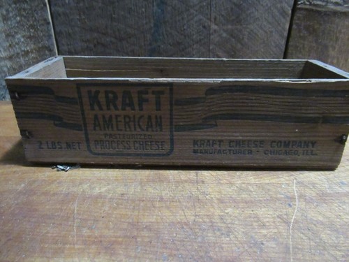 Vintage wood KRAFT AMERICAN PASTEURIZED PROCESSED CHEESE wood box (#A) - Picture 1 of 11