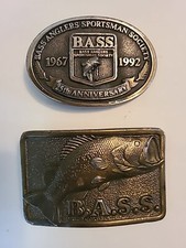 Pair Of Bass Anglers Sportsman Society Brass Belt Buckles USA made
