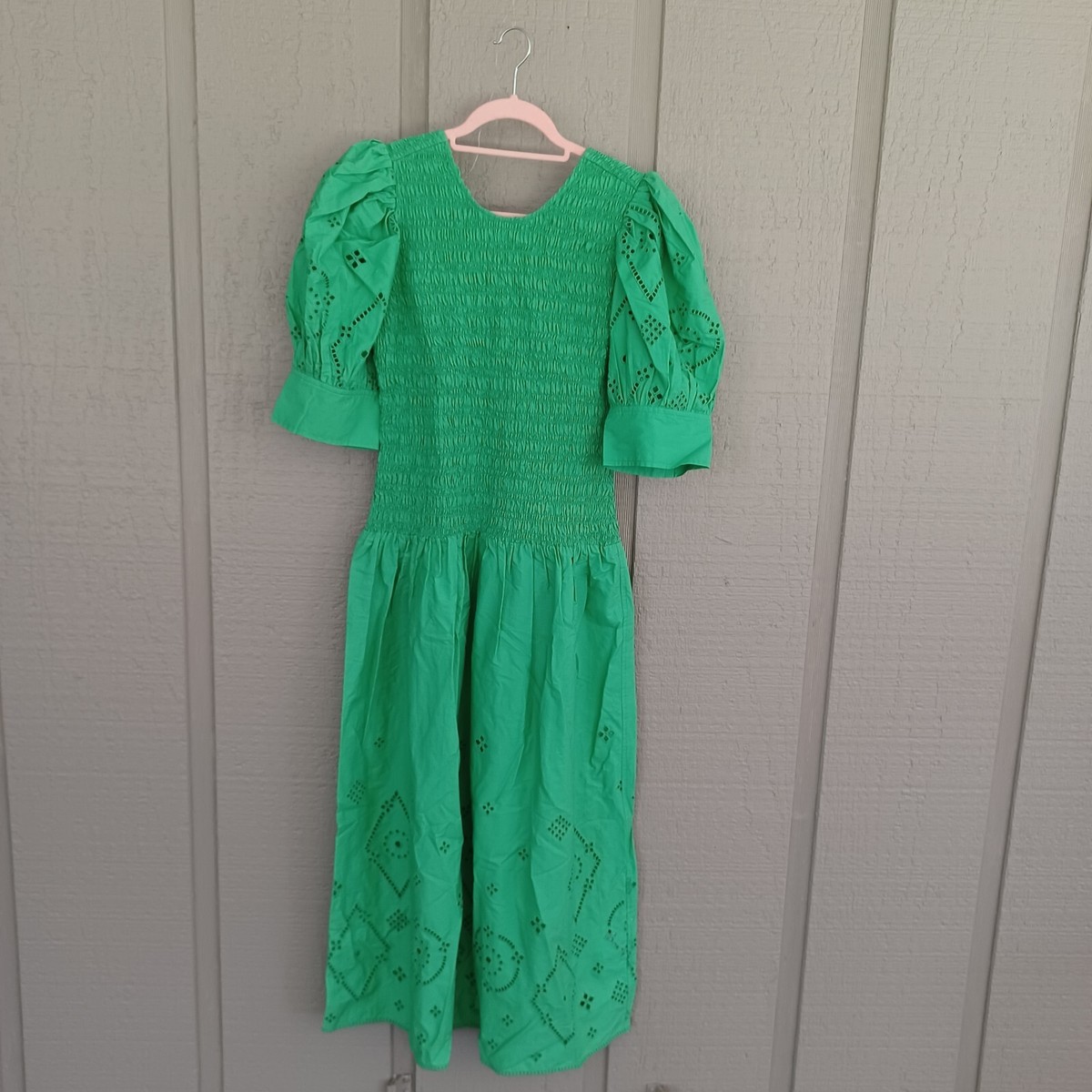 kelly green eyelet dress Kelly Green Lace Floral Eyelet Mini Midi Frill Dress / 2-2-2