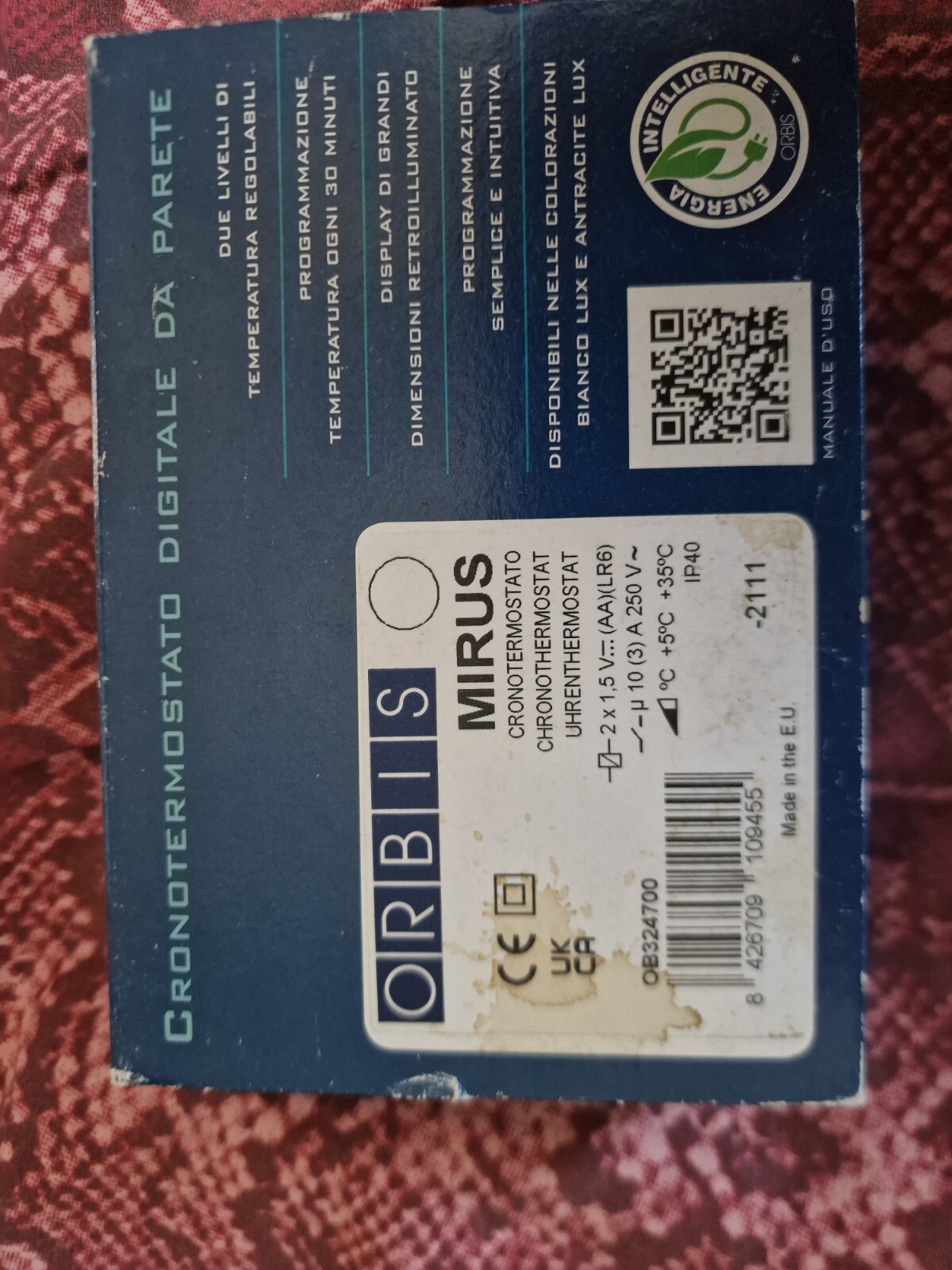 Orbis Mirus Lux Cronotermostato Digitale da Parete - Bianco (OB324700)