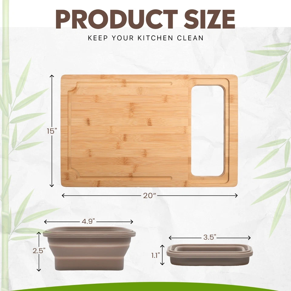 Cutting Board Bamboo With Silicone Containers, 9-Piece Prep Station - Image 4 of 4