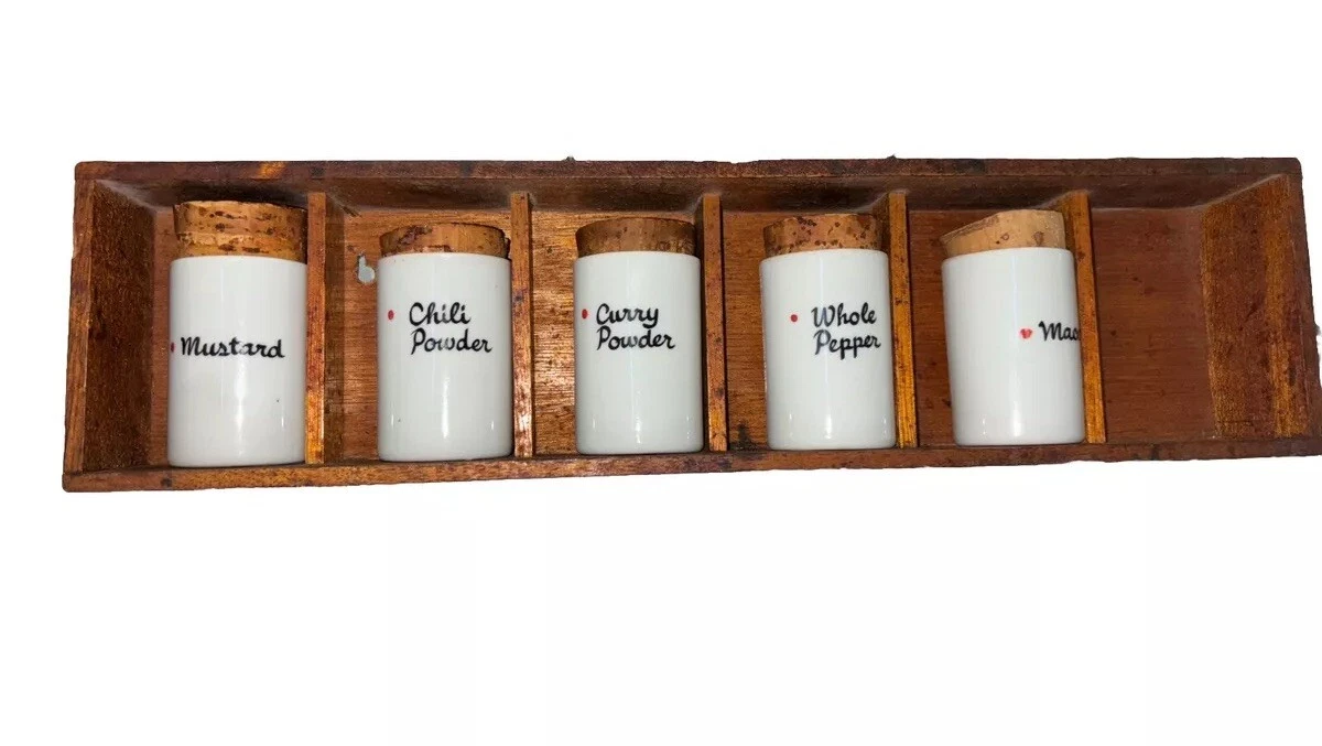 Vintage Freeman Lederman Lagarde Tackett Porcelain Spice Jars & Original Rack..