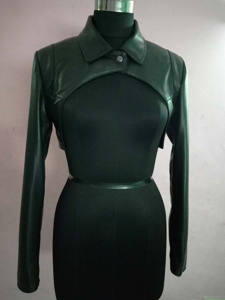 Women Leather Bolero Shrug Black Jacket Size XS S M L XL XXL