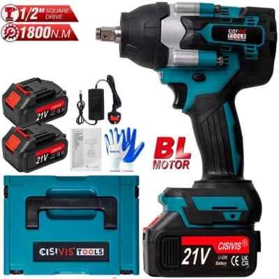 CISIVIS Electric Impact Wrench 1800Nm 1/2" Cordless Drill Gun Ratchet Driver 2 Batteries