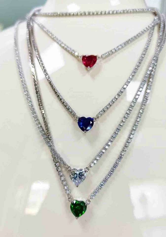 Collana tennis argento sterling 925 con zirconi Cuore colorati regalo ragazza - Immagine 2 di 4