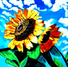 Original Modern Painting Sunflower Floral Nature Artwork Blue Sky Art Flowers