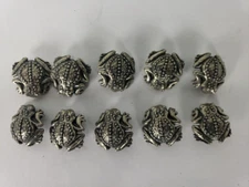 NEW ZRC ZIA RIVER CORPORATON 10 FROG PEWTER METAL SHANK BUTTONS 1" X 7/8"