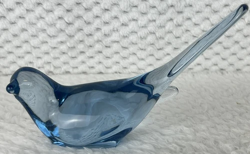Vintage Fenton Art Glass Long Tail Light Blue Bird Of Happiness Songbird