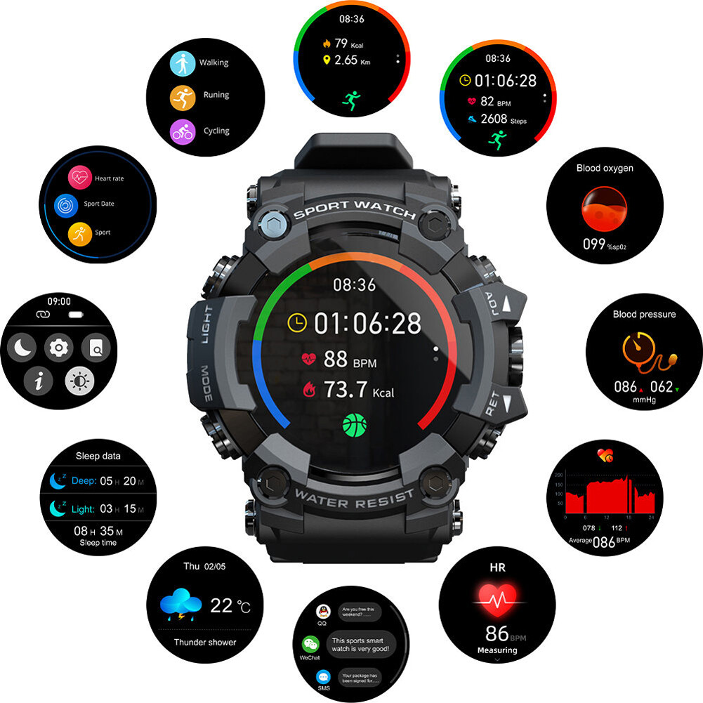Men Waterproof Smart Watch Bluetooth Wristwatches Outdoor Sports Fitness Tracker