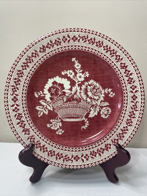 Patrick Frey Limoges Paniers Fleuris Dinner Plate 10 3/8” Red